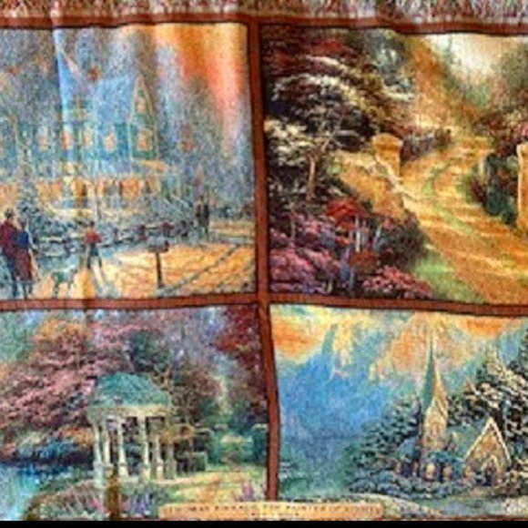 NWT Thomas Kinkade Painter of Light Tapestry Throw Blanket 1958-2012 60” x 50” - Picture 1 of 12
